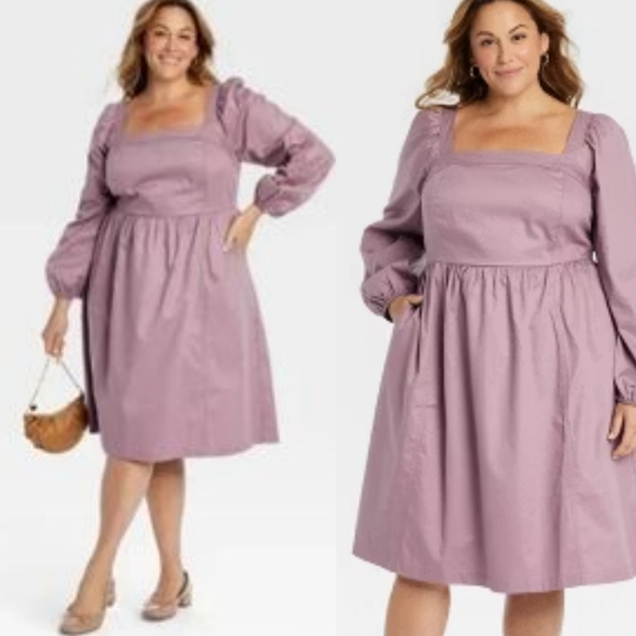 NWT Ava & Viv Purple Bishop Sleeve Sundress with Square Neck 2X - Picture 1 of 9